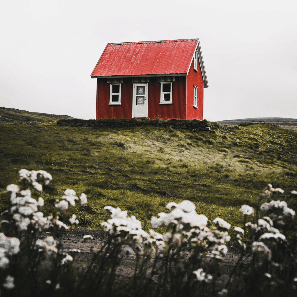 small red shed on hill